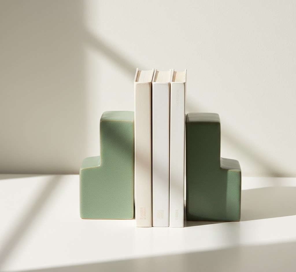 Decorative bookends in sage green ceramic