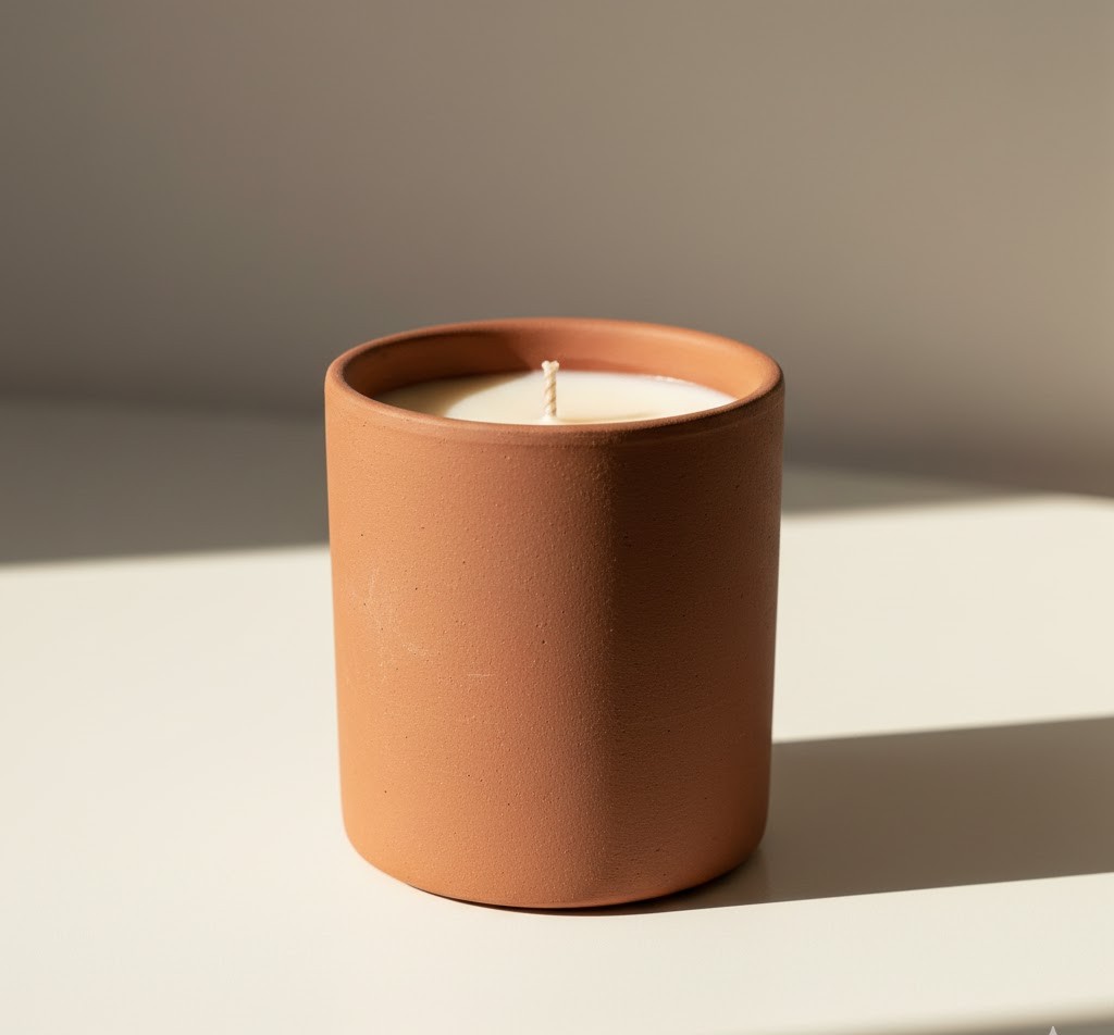 Artisan scented candle in terracotta container