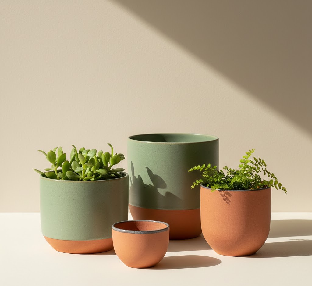 Modern ceramic planters in various sizes