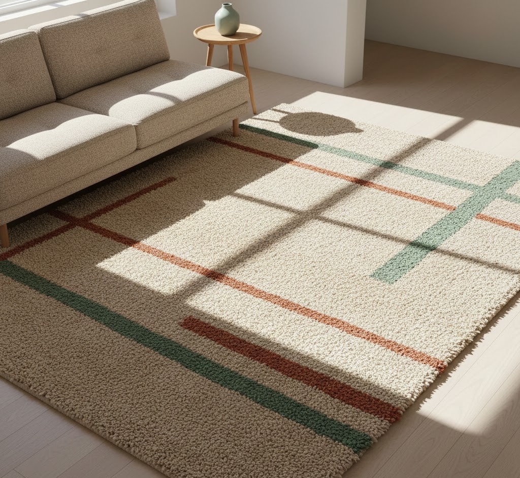 Textured area rug in warm neutral tones